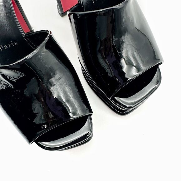 CHRISTIAN LOUBOUTIN Amali Black Patent Leather Mules Size 40 Platform Heels - Picture 7 of 14